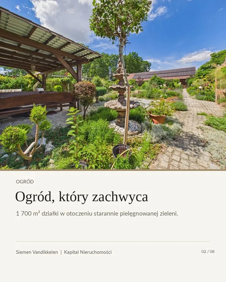 Slajd 2: ogród, nagłówek „Ogród, który zachwyca”